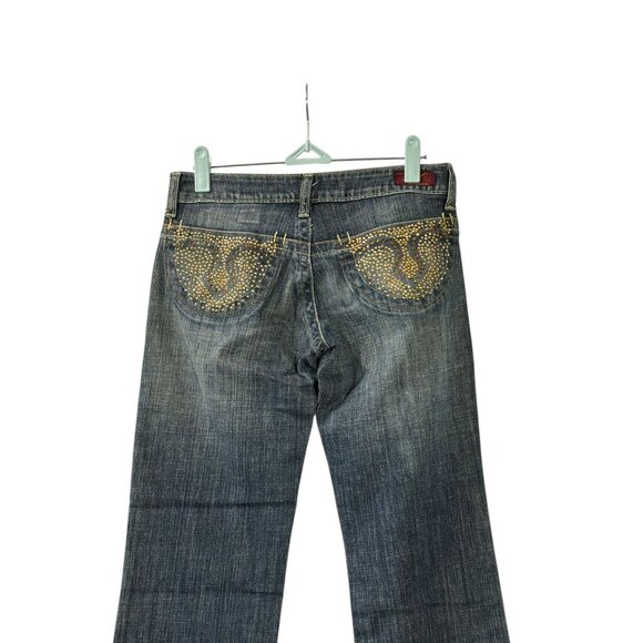 Machine Blue Jeans Bootcut Mid Rise Juniors Size 1 Embellished Pockets New - Picture 3 of 7